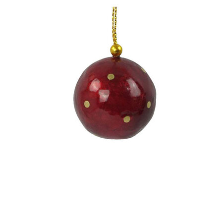 Kerstbal capiz magenta stippen 3 cm