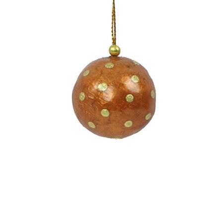 Kerstbal capiz cognac stippen 3 cm