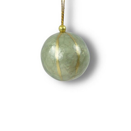 Kerstbal strepen celadon 3cm