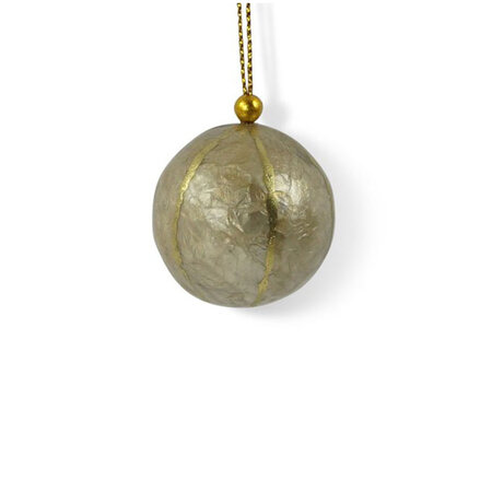 Kerstbal strepen beige goud 3cm