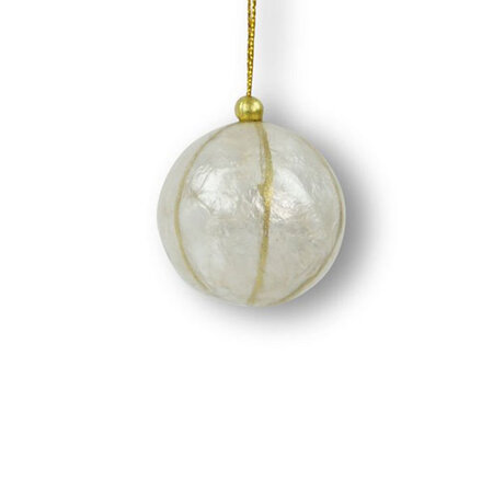 Kerstbal strepen wit goud 3cm