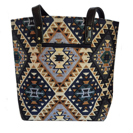 Shopper blauw beige