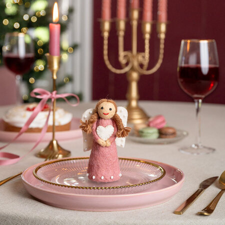 Kerstengel mistletoe oud roze