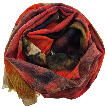 Sjaal fijne wol rood geel