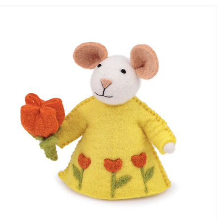 Muis met tulp geel