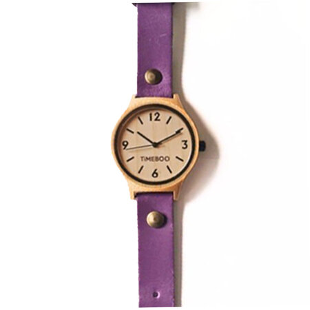 Horloge bamboe M paars