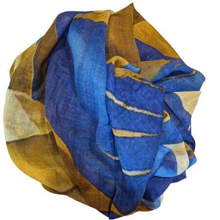 Sjaal 100% wol blauw bruin