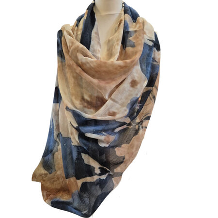 Sjaal 100% wol beige blauw
