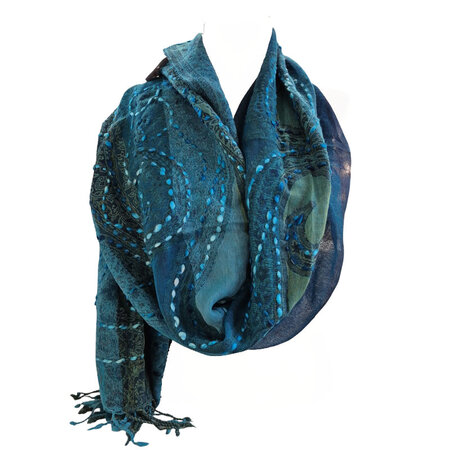 Sjaal 100% wol blauwgroen